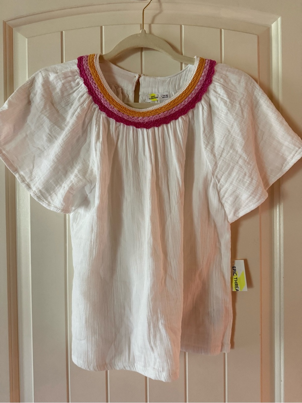 Epic Threads Girls' White Peasant Top COTTON NWT